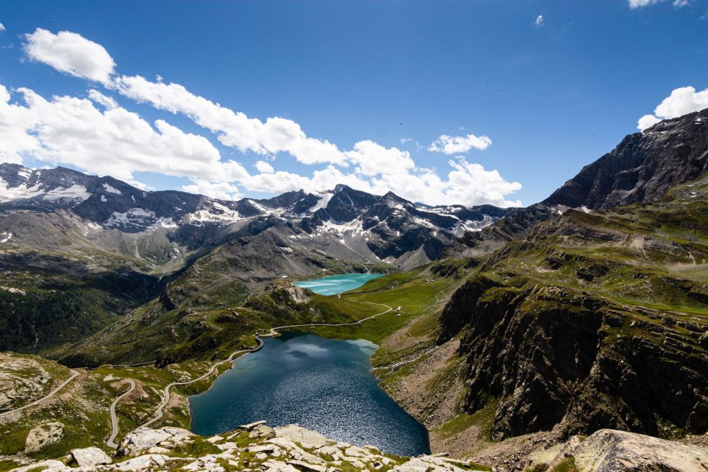 Scenic shot of lakes and the Gran Paradiso in Graian Alps, Italy